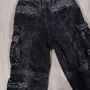 Black/Gray Baggy STONE WASHED Cargo Pants WAIST 28" True Length Is 40"